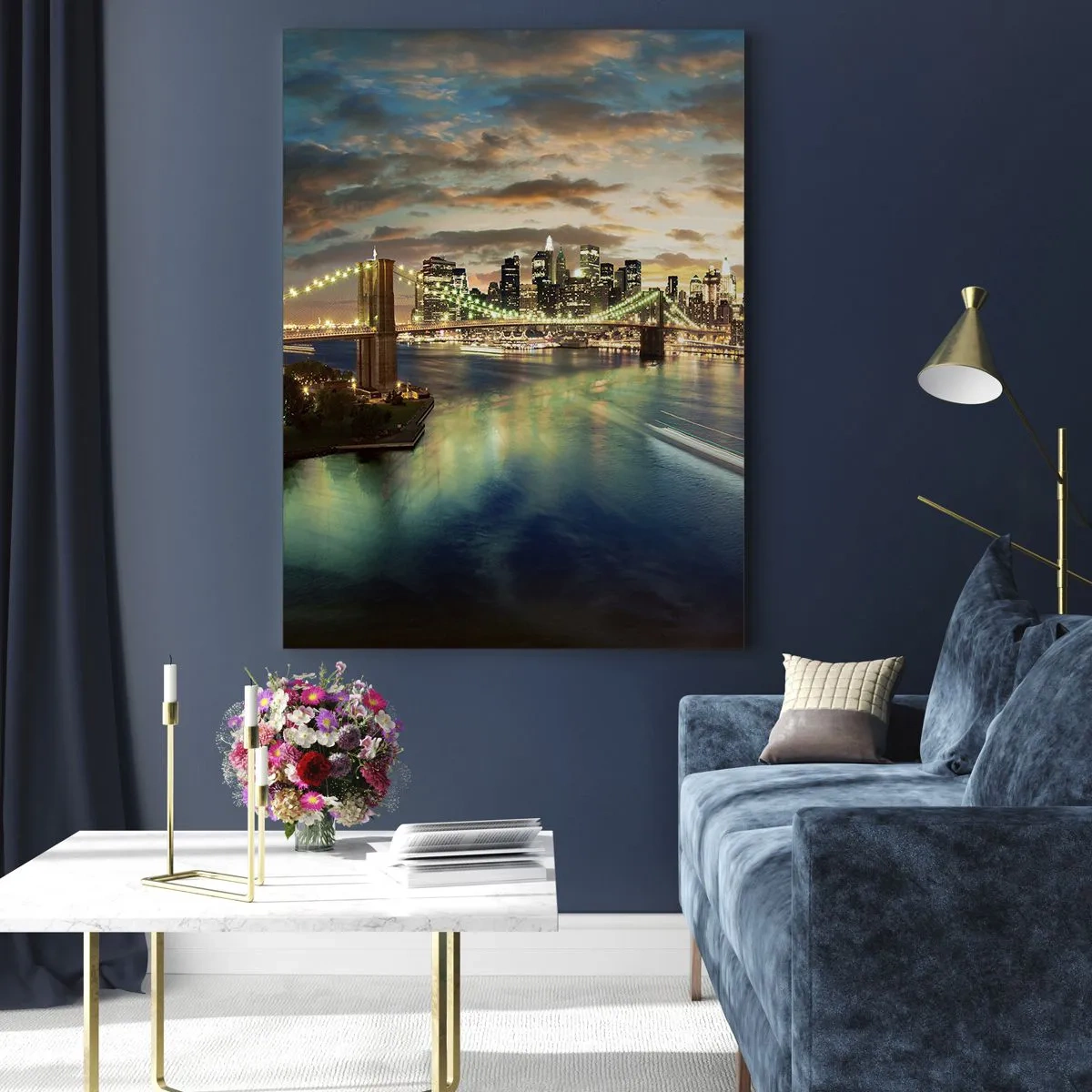 Billede på glas - En oplyst aften over Manhattan - 50x70 cm