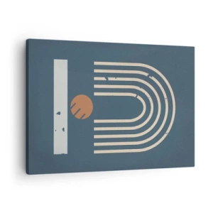 Lærredstryk - Billede på lærred - Geometrisk mønster i nuancer af marineblå, beige og orange på en mørk baggrund - 70x50cm - Geometri på granatæble - Moderne vægdekoration til stue og soveværelse ARTTOR