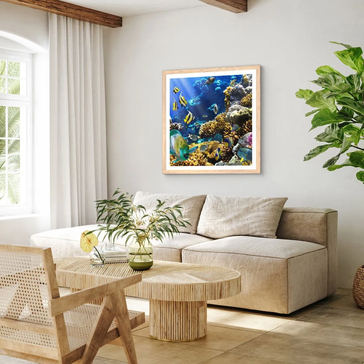 Plakat i ramme af lyst egetræ - Tung trafik på feriestien - 60x60 cm