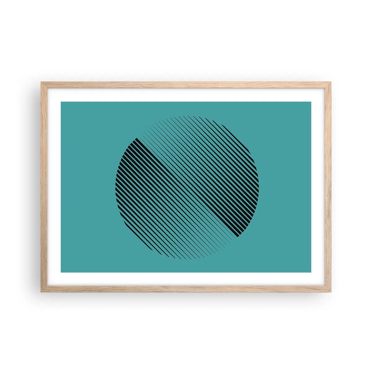Plakat i ramme af lyst egetræ - Cirklen - en geometrisk variation - 70x50 cm