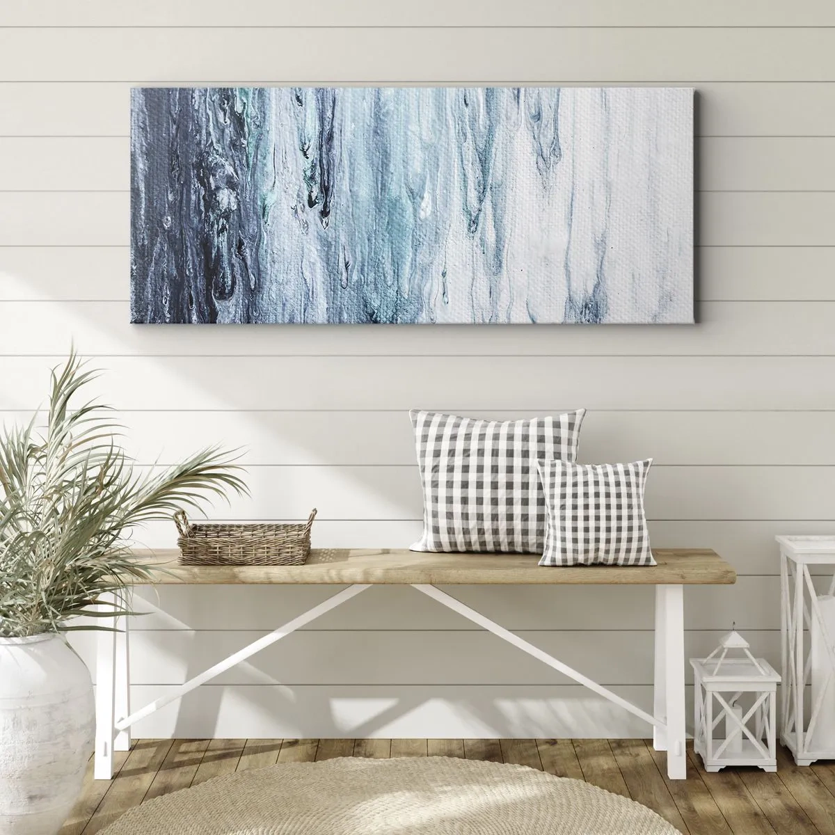 Lærredstryk - Billede på lærred - Blå istapper - 100x40 cm