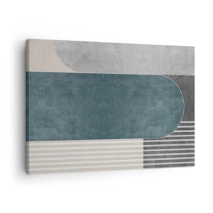 Lærredstryk - Billede på lærred - Geometrisk abstraktion i nuancer af grå og grøn - 70x50cm - Horisontal komposition - Moderne vægdekoration til stue og soveværelse ARTTOR