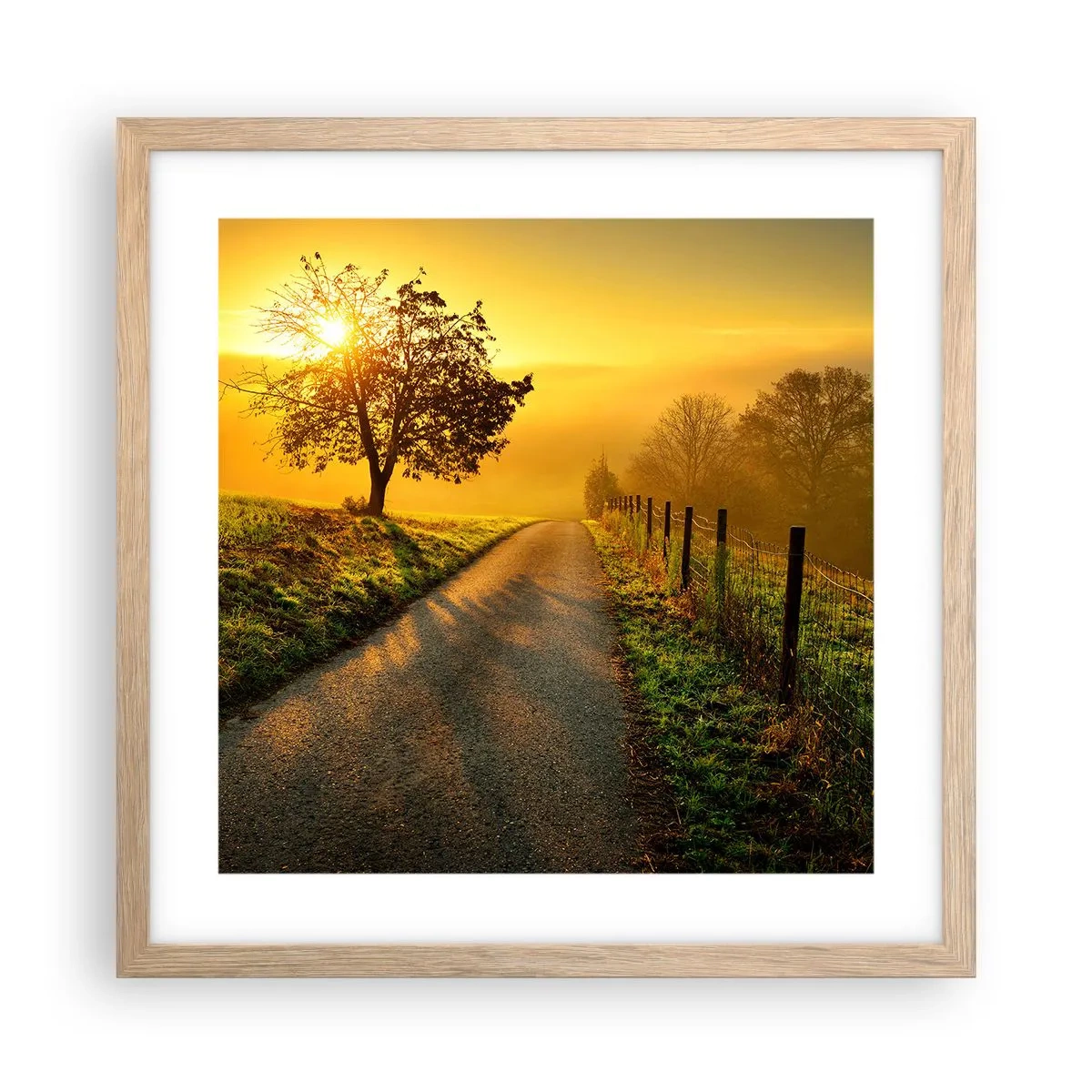 Plakat i ramme af lyst egetræ - Kære eftermiddag - 40x40 cm