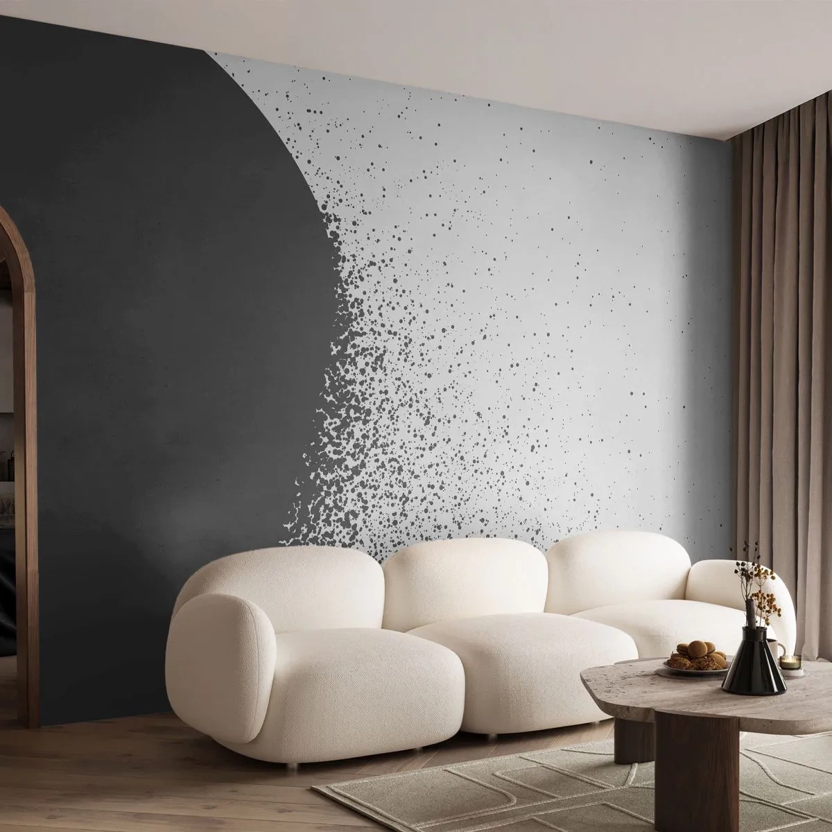 Fototapet Premium Canvas - Partikelbevægelse - Abstraktion, Sort og hvid, Grafik - 400x280 cm