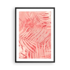 Plakat i sort ramme - Lyserød bregne og palmeblade på en pastelfarvet baggrund - 50x70cm - Lyserødt koncept - Moderne vægdekoration til stue og soveværelse ARTTOR