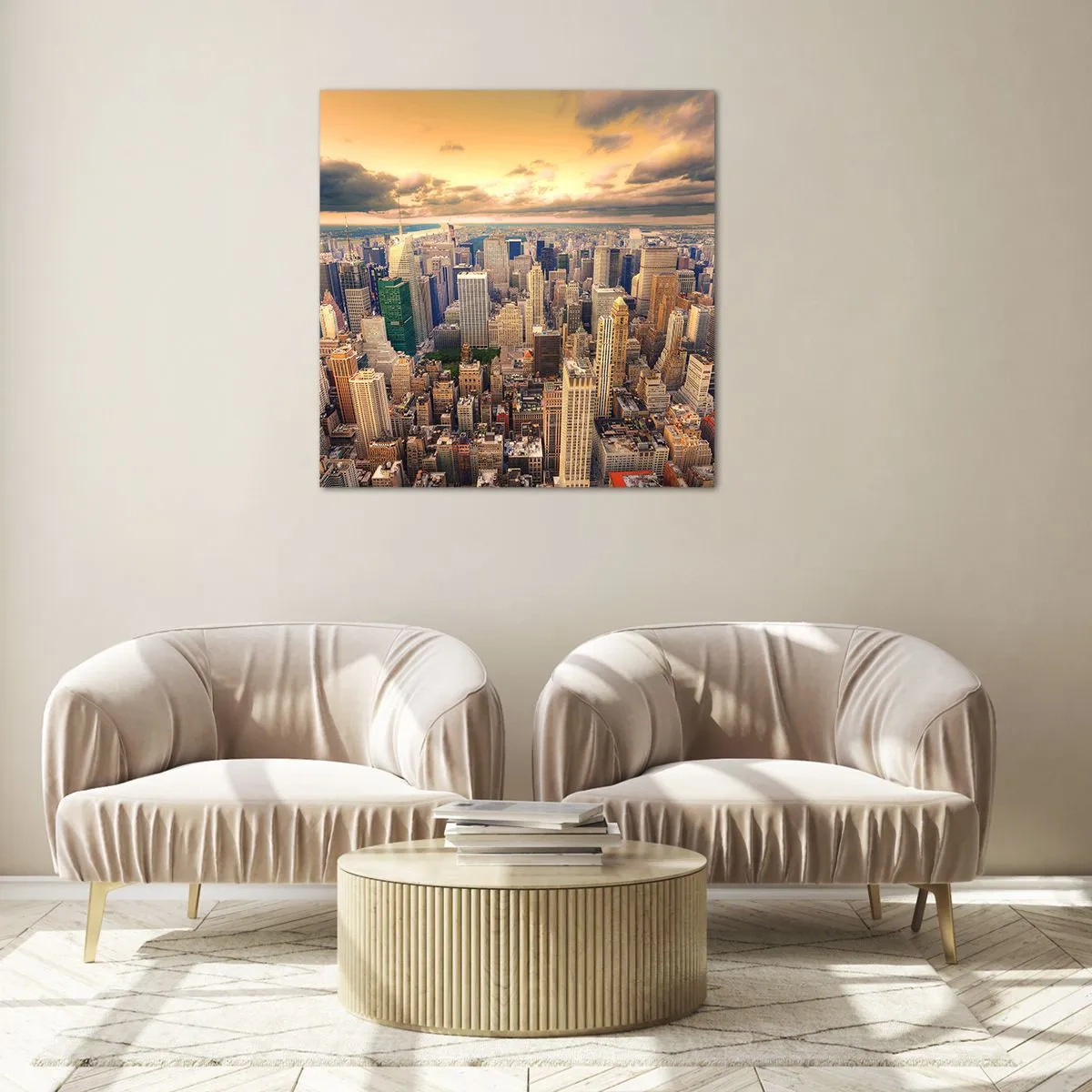 Billede på glas - En forgyldt metropol - 40x40 cm