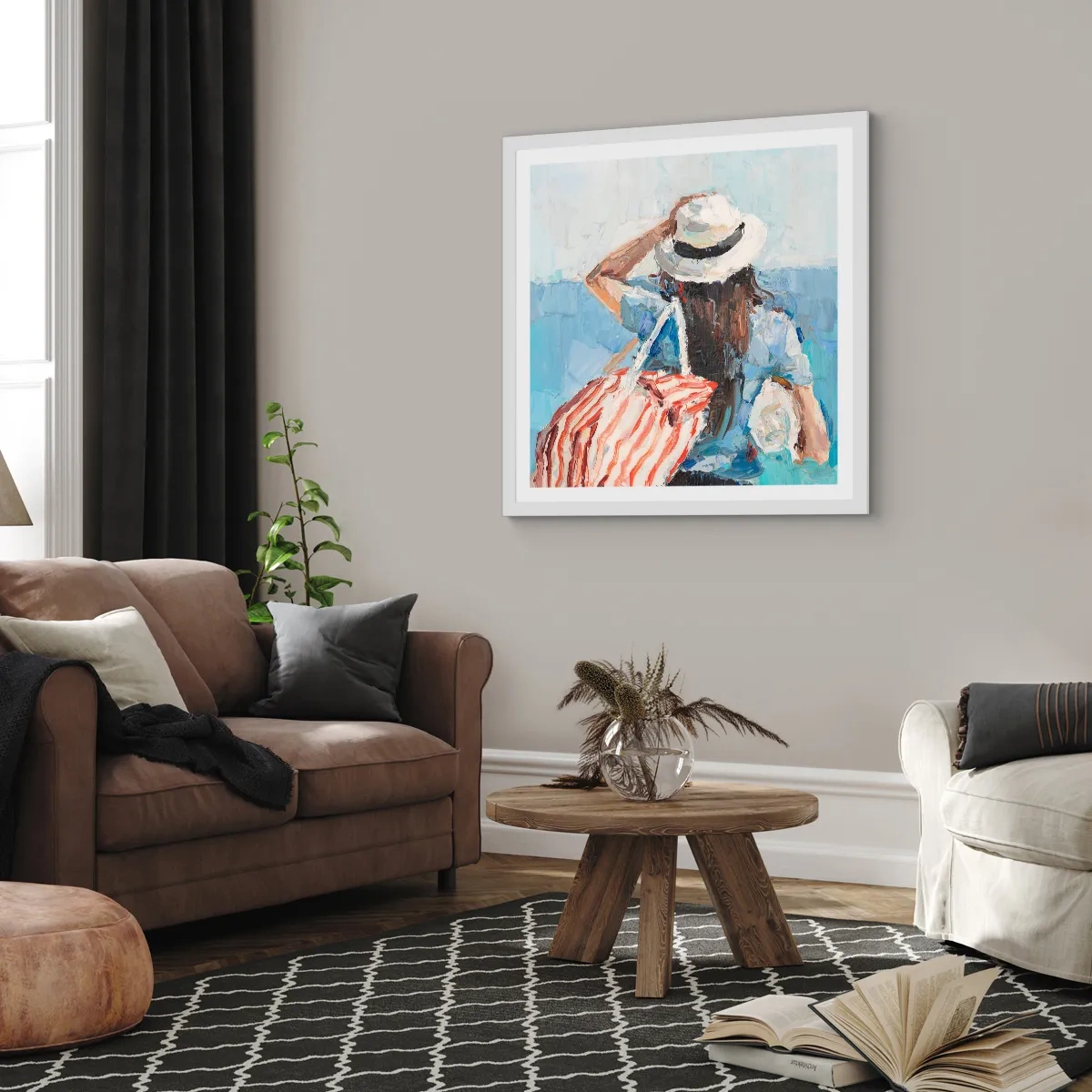 Plakat i hvid ramme - Velkommen på ferie - 60x60 cm