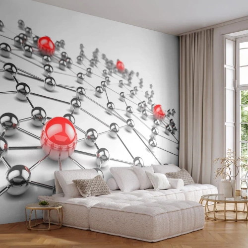 Fototapet Premium Sand - Sølvnet - Abstraktion, Metal bolde, 3D - 150x105 cm