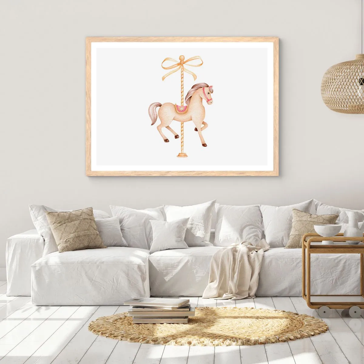 Plakat i ramme af lyst egetræ - Med et yndefuldt trav - 70x50 cm