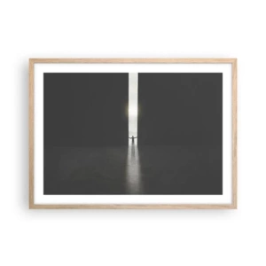 Plakat i ramme af lyst egetræ - Et skridt mod en lys fremtid - 70x50 cm