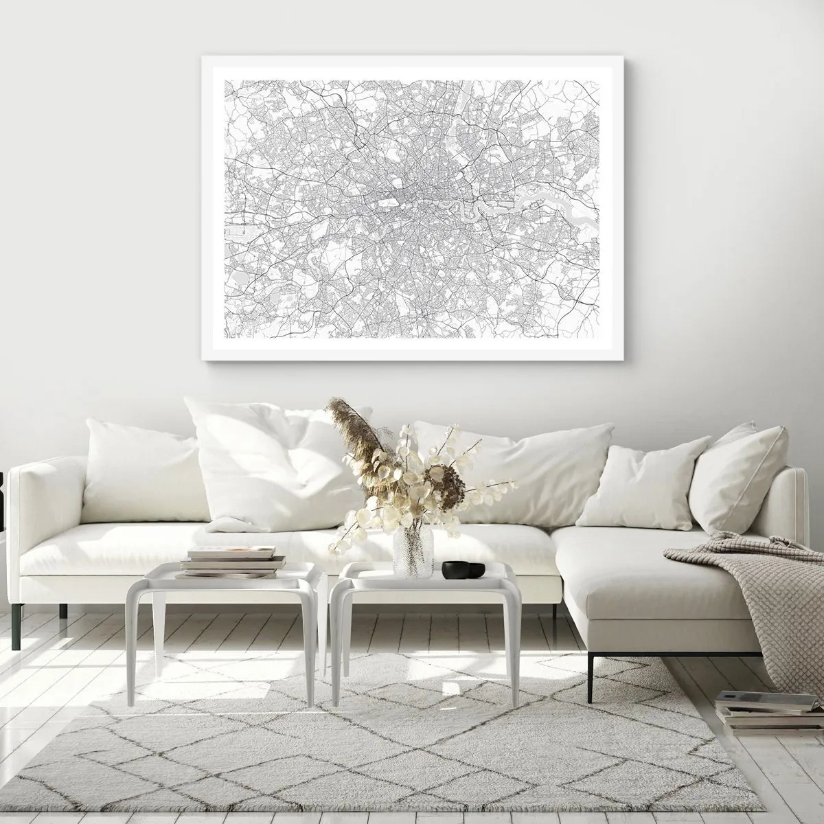Plakat i hvid ramme - Kort over Londons labyrint - 100x70 cm