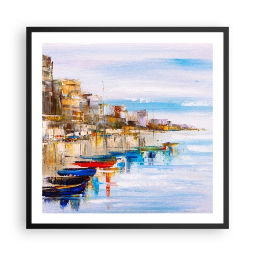 Plakat i sort ramme - Flerfarvet urban havn - 60x60 cm