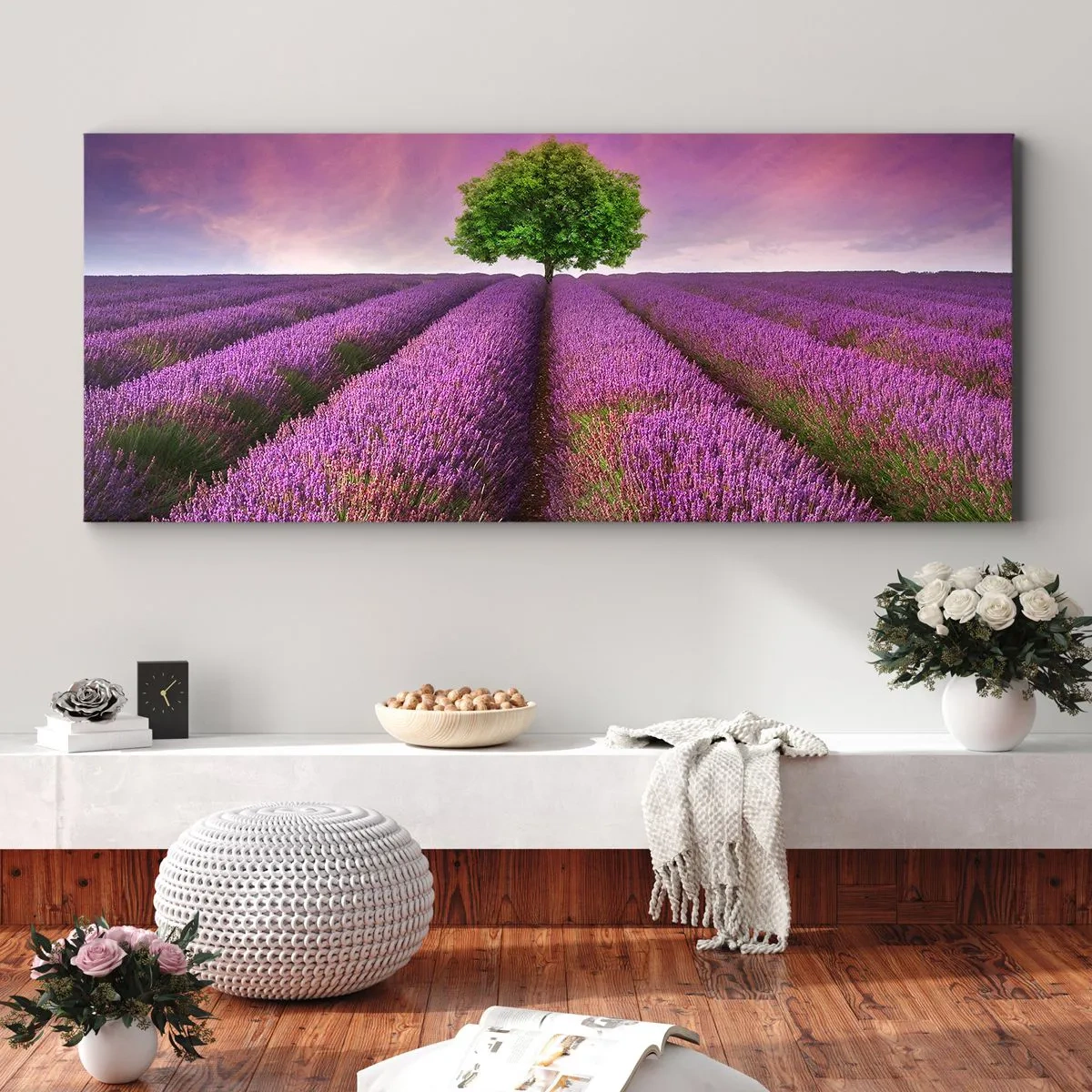 Lærredstryk - Billede på lærred - I lavendelmarker - 100x40 cm