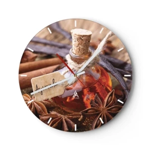 Vægur, Uret - En krydderiflaske omgivet af anis og vanilje - 30x30cm - På vej mod enhed af krop og ånd - Moderne vægdekoration til stue, køkken og soveværelse ARTTOR