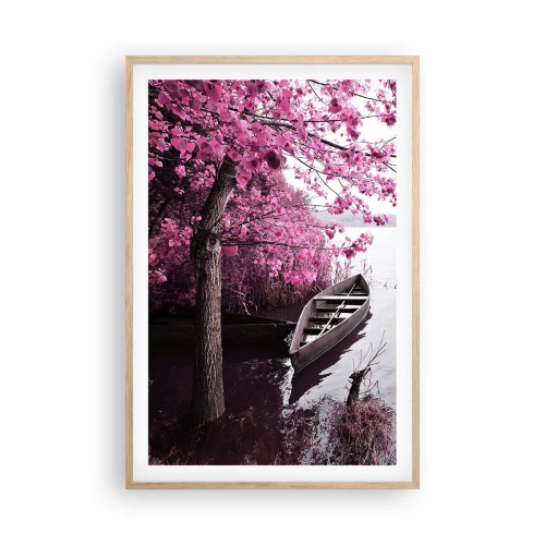 Plakat i ramme af lyst egetræ - I lyserød stilhed - 61x91 cm