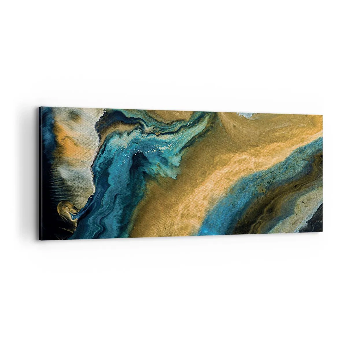 Lærredstryk - Billede på lærred - Blå - gul - gensidig indflydelse - 100x40 cm