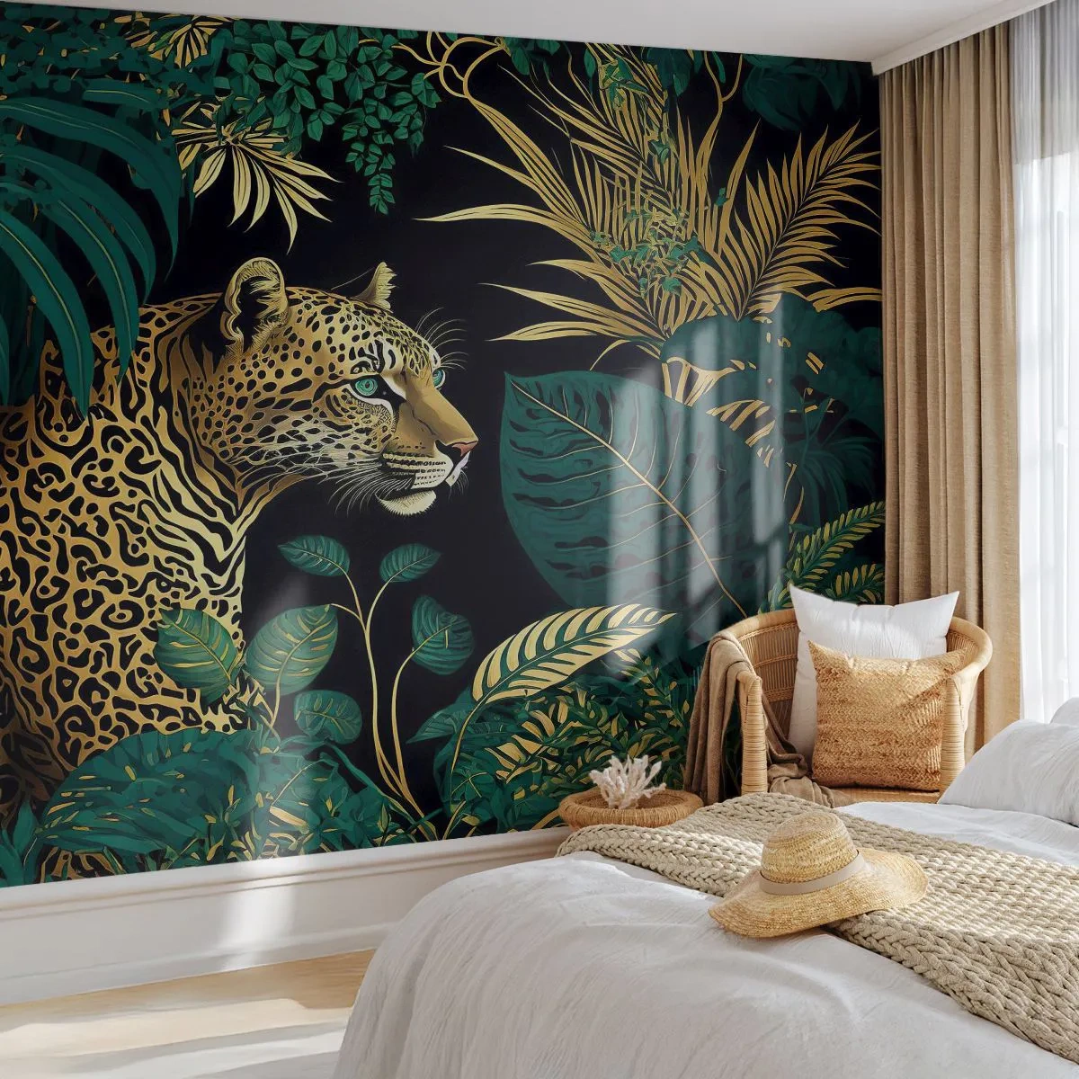 Fototapet Premium Canvas - Værten i junglen - leopard, Jungle, Tropisk - 200x140 cm