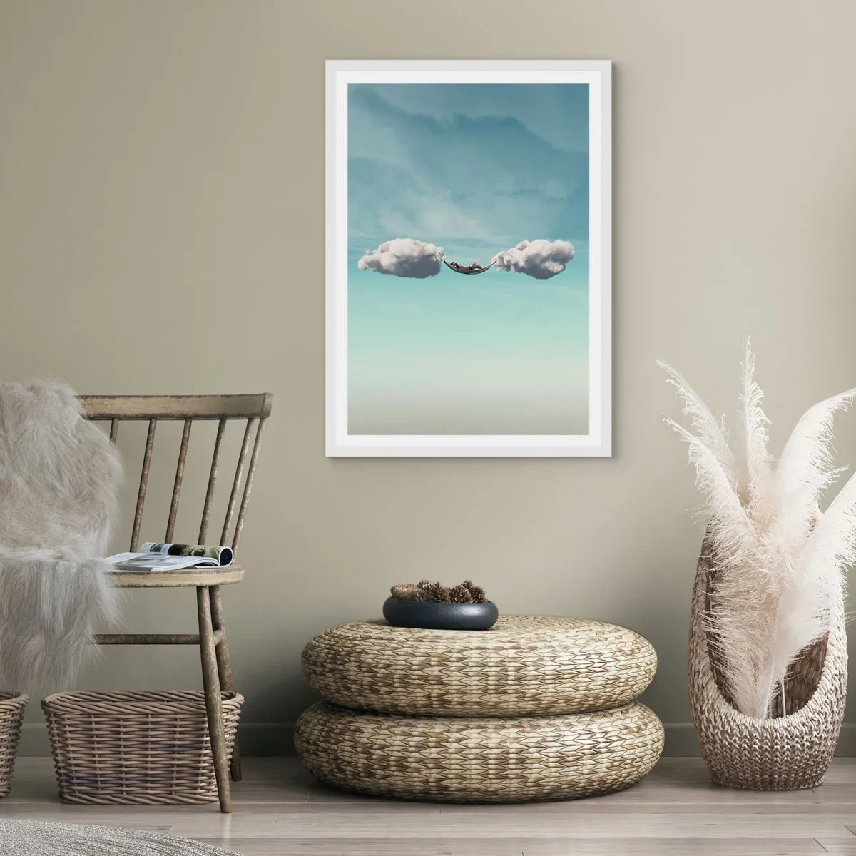 Plakat i hvid ramme - Lykken i øjeblikket - 40x50 cm