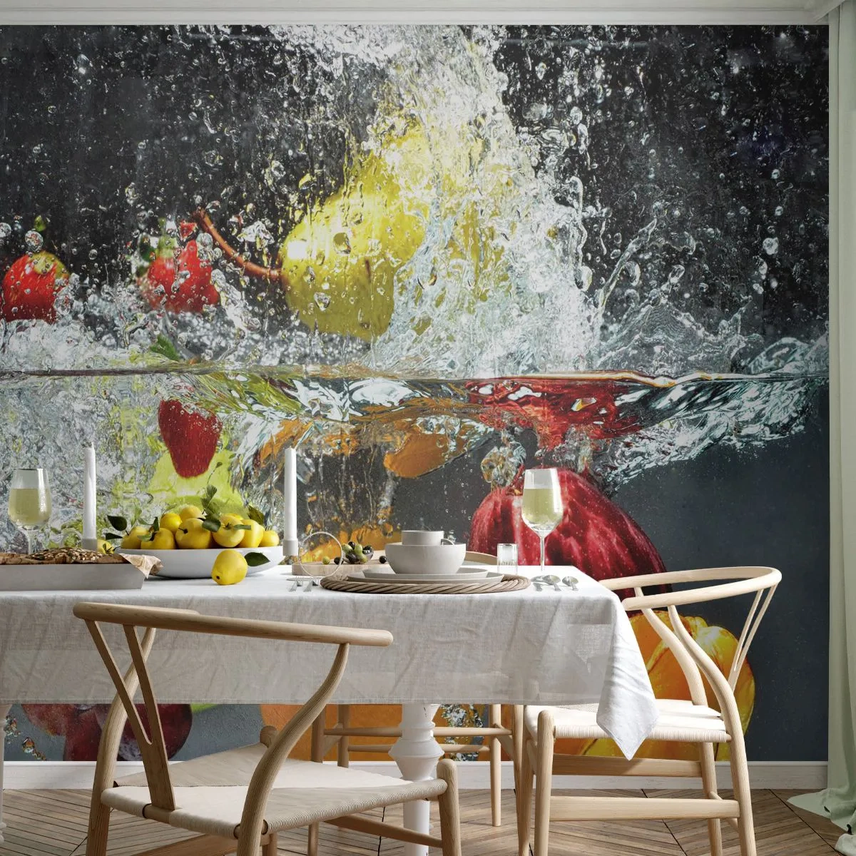 Fototapet Premium Sand - Frugtagtig forfriskning - Frugt, Vand, Køkken - 100x70 cm