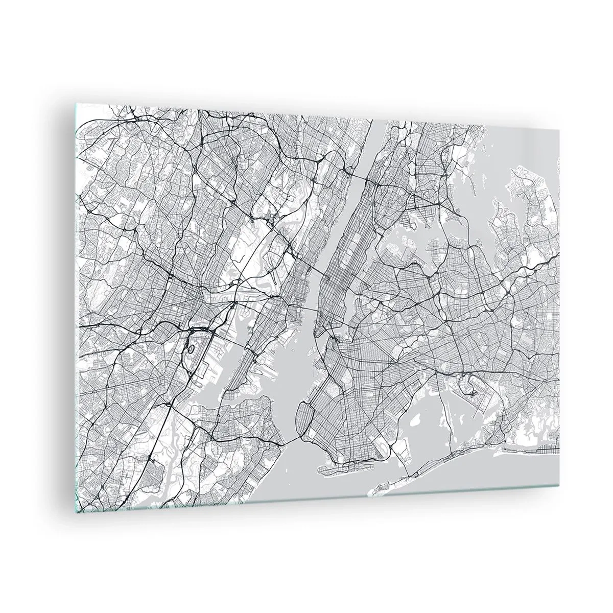 Billede på glas - Et kort over store bygader og distrikter i monokromatisk form - 70x50cm - Anatomi af en storby - Moderne vægdekoration til stue og soveværelse ARTTOR