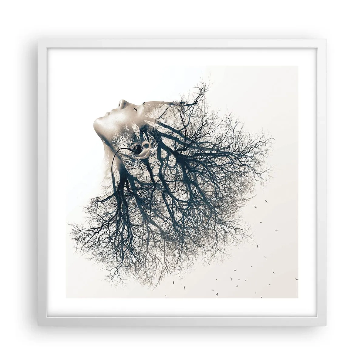 Plakat i hvid ramme - Lyttede til træets hvisken - 50x50 cm