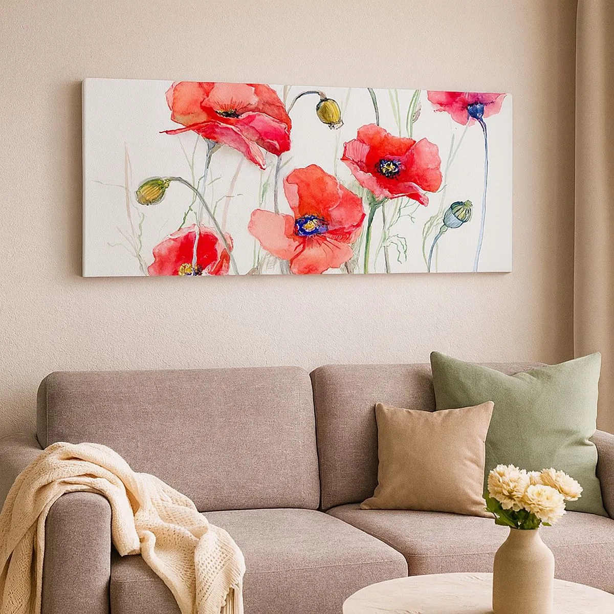 Lærredstryk - Billede på lærred - Polske blomster - 100x40 cm
