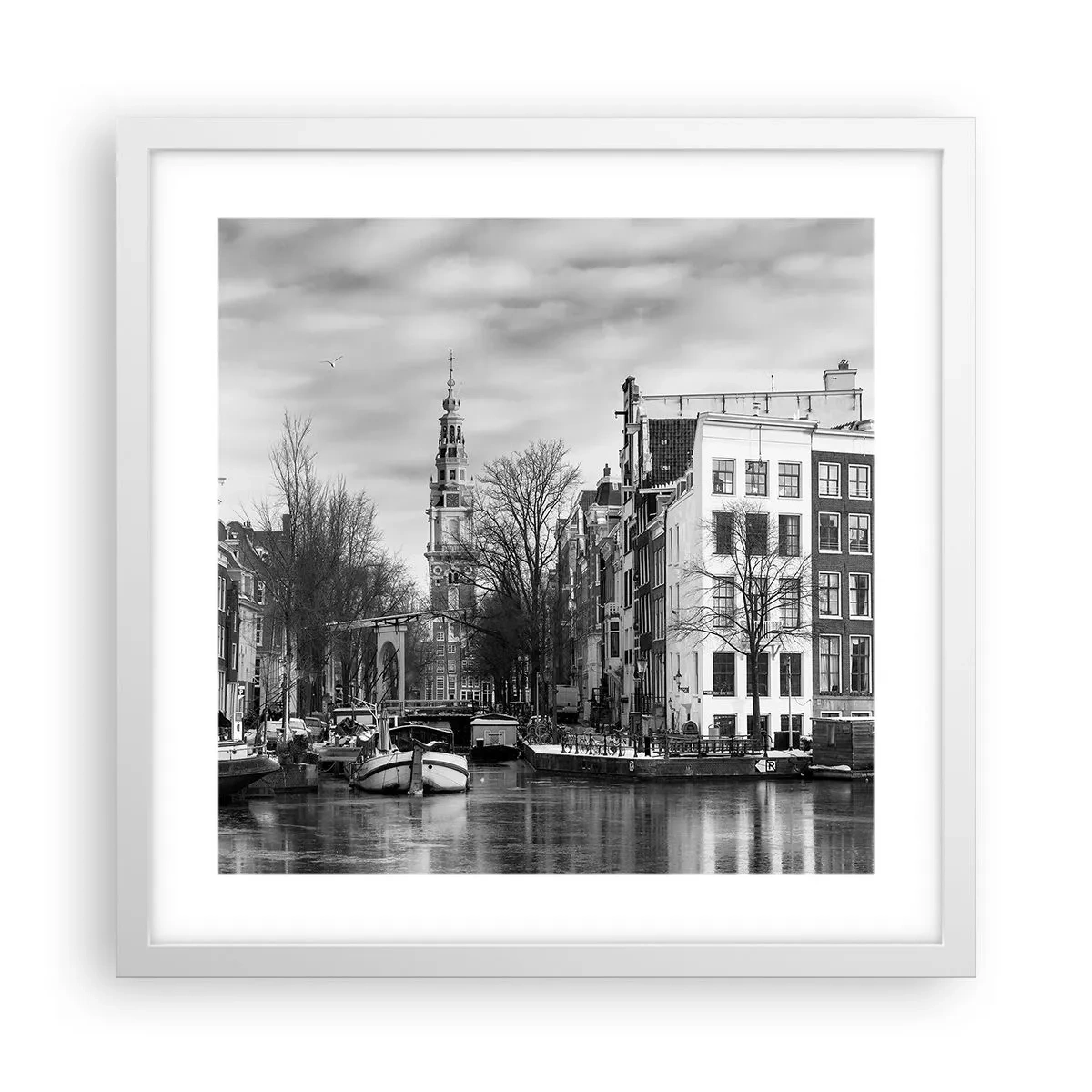Plakat i hvid ramme - Amsterdam stemning - 40x40 cm