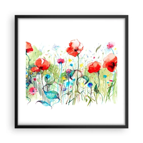 Plakat i sort ramme - En blomstrende eng i maj - 50x50 cm