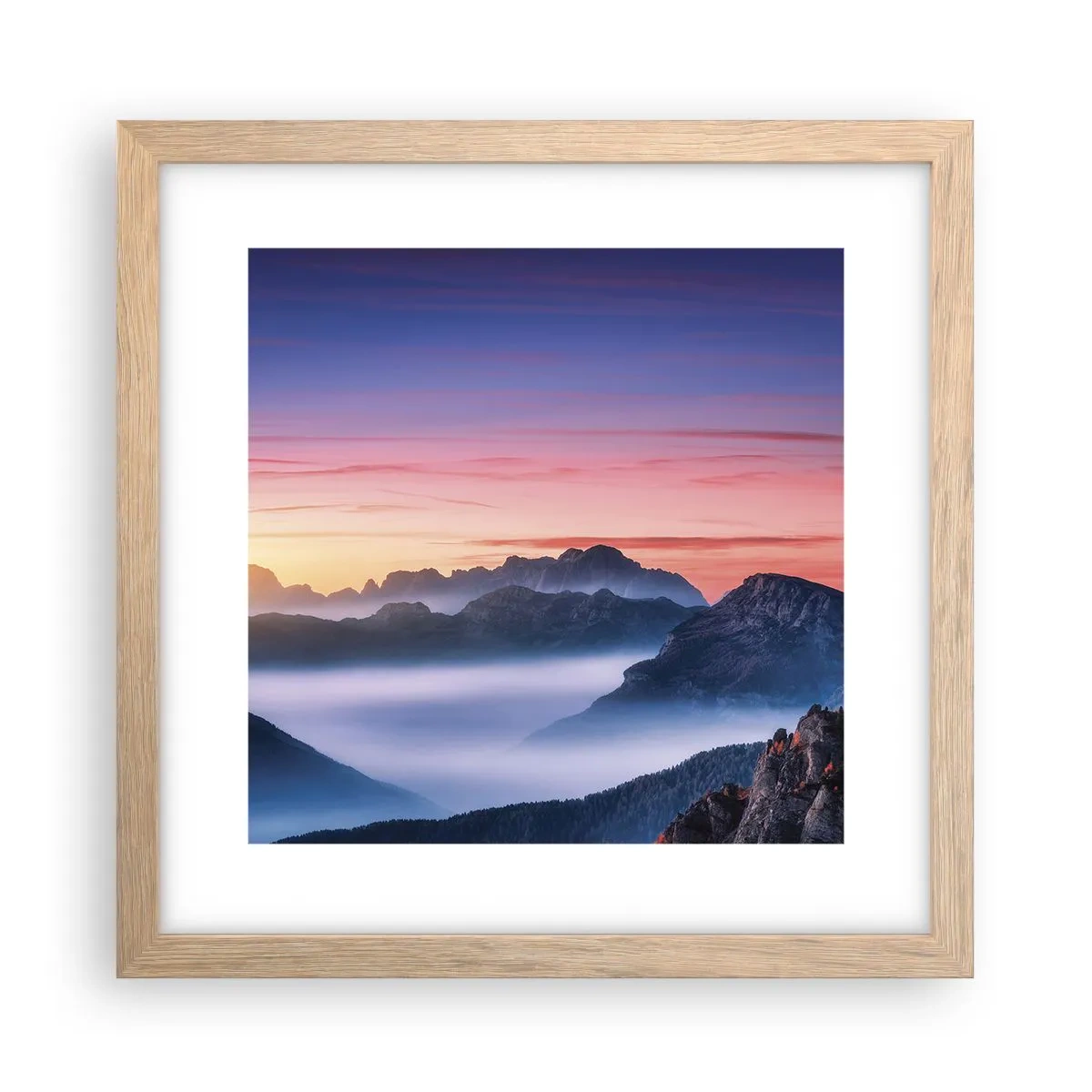 Plakat i ramme af lyst egetræ - Over dalene - 30x30 cm