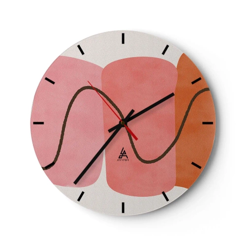 Vægur, Uret - Abstrakte former i nuancer af lyserød og orange med bølgede linjer - 30x30cm - Formernes blide bevægelse - Moderne vægdekoration til stue, køkken og soveværelse ARTTOR