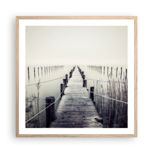 Plakat i ramme af lyst egetræ - Fordyb dig i fred - 60x60 cm