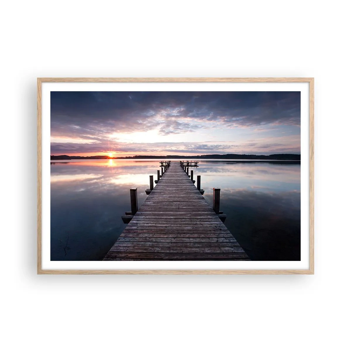 Plakat i ramme af lyst egetræ - Den tavse grænse mellem dag og nat - 100x70 cm