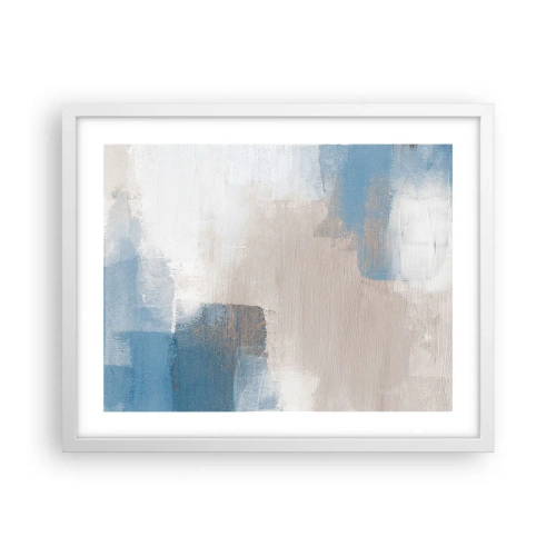 Plakat i hvid ramme - Lyserød abstraktion bag et slør af blåt - 50x40 cm
