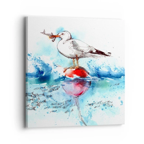 Lærredstryk - Billede på lærred - Succesfuldt fiskeri - 40x40 cm