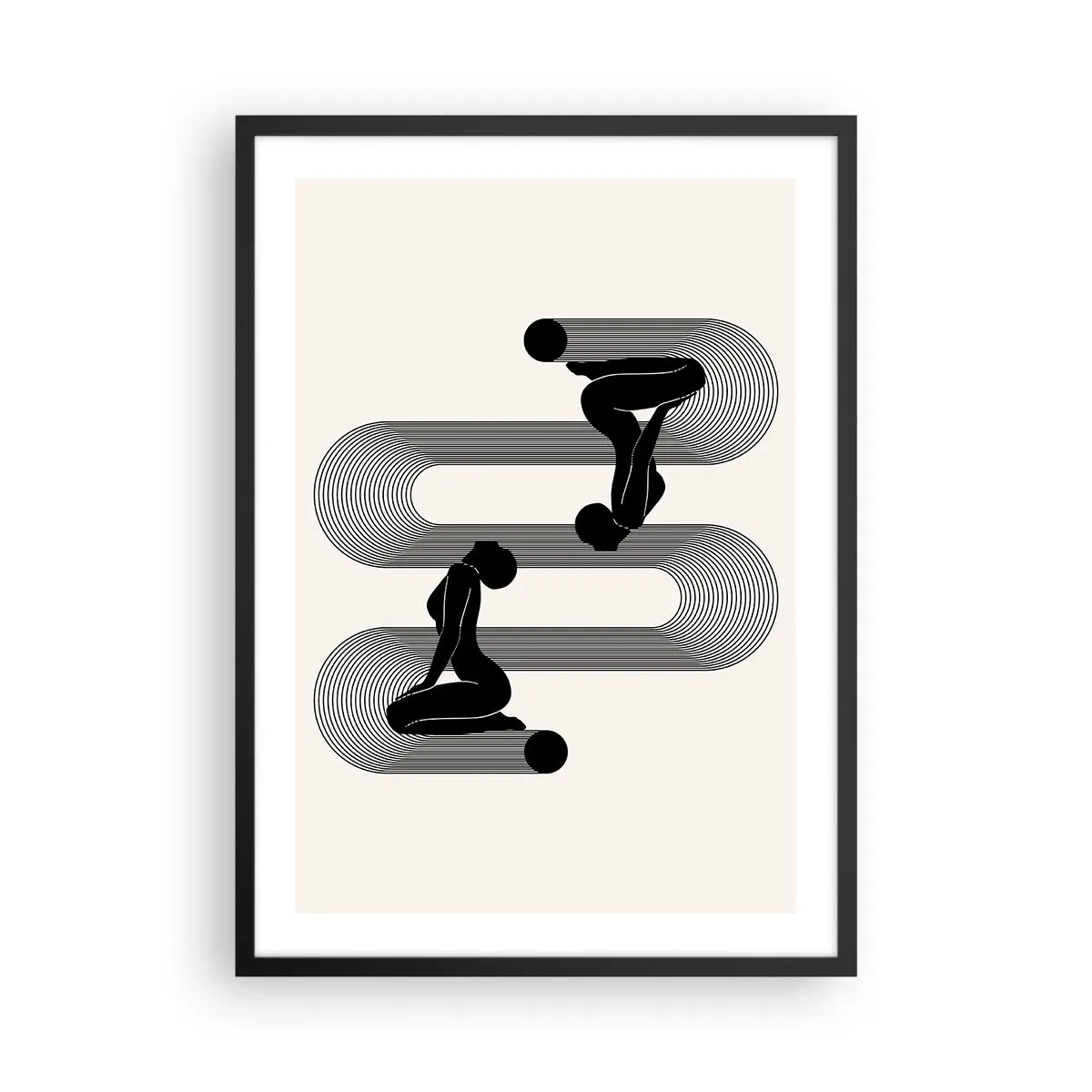 Plakat i sort ramme - Minimalistisk grafik af kvindelige silhuetter med en optisk illusionseffekt - 50x70cm - Sensuel symmetri - Moderne vægdekoration til stue og soveværelse ARTTOR