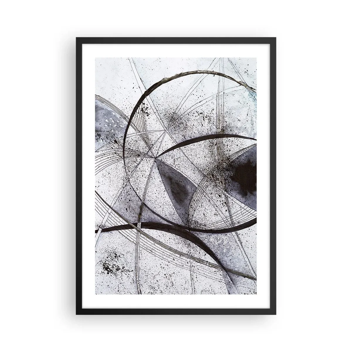 Plakat i sort ramme - Abstrakt komposition af geometriske linjer og cirkler - 50x70cm - Futuristisk fantasi - Moderne vægdekoration til stue og soveværelse ARTTOR