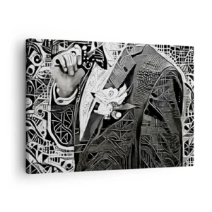 Lærredstryk - Billede på lærred - Elegant abstraktion af en mand i jakkesæt i sort og hvid - 70x50cm - Bare en tilsyneladende grå mand - Moderne vægdekoration til stue og soveværelse ARTTOR
