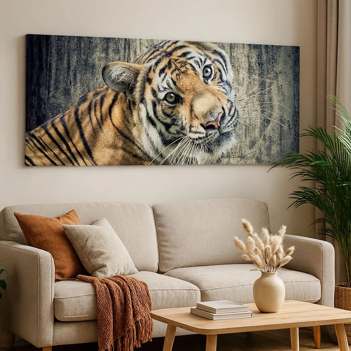 Lærredstryk - Billede på lærred - Portræt i lysstrømme - 100x40 cm