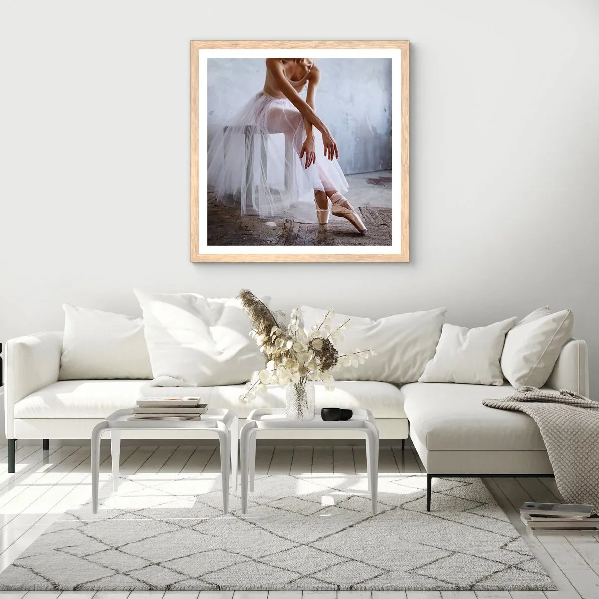 Plakat i ramme af lyst egetræ - Før rampelysene skinner - 40x40 cm