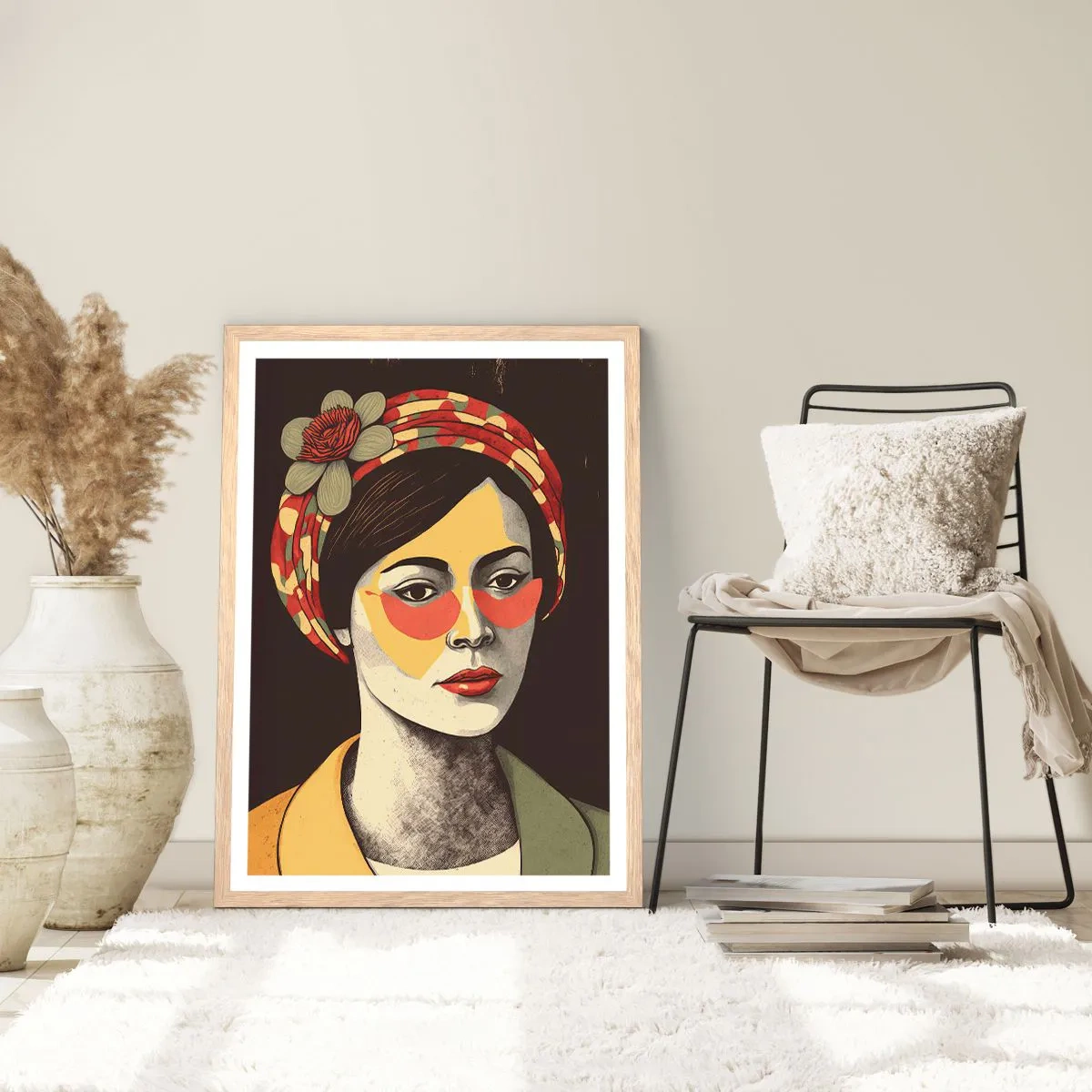 Plakat i ramme af lyst egetræ - Koraldame - 70x100 cm