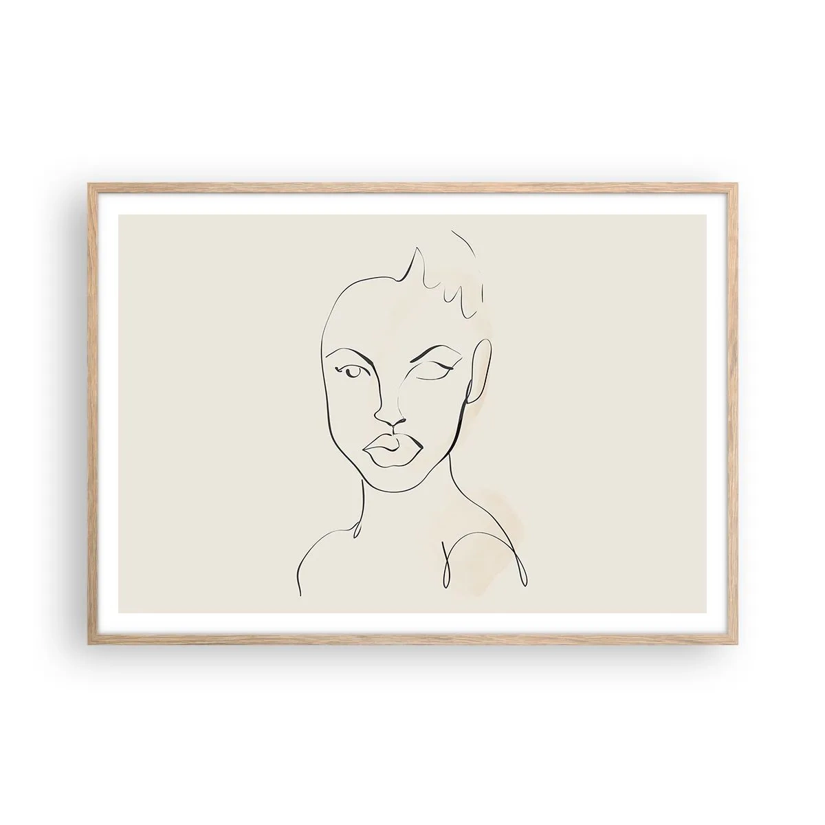 Plakat i ramme af lyst egetræ - Omrids af sensualitet - 100x70 cm