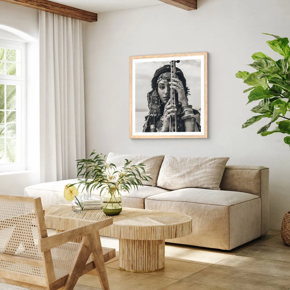 Plakat i ramme af lyst egetræ - Selve den orientalske musik - 30x30 cm