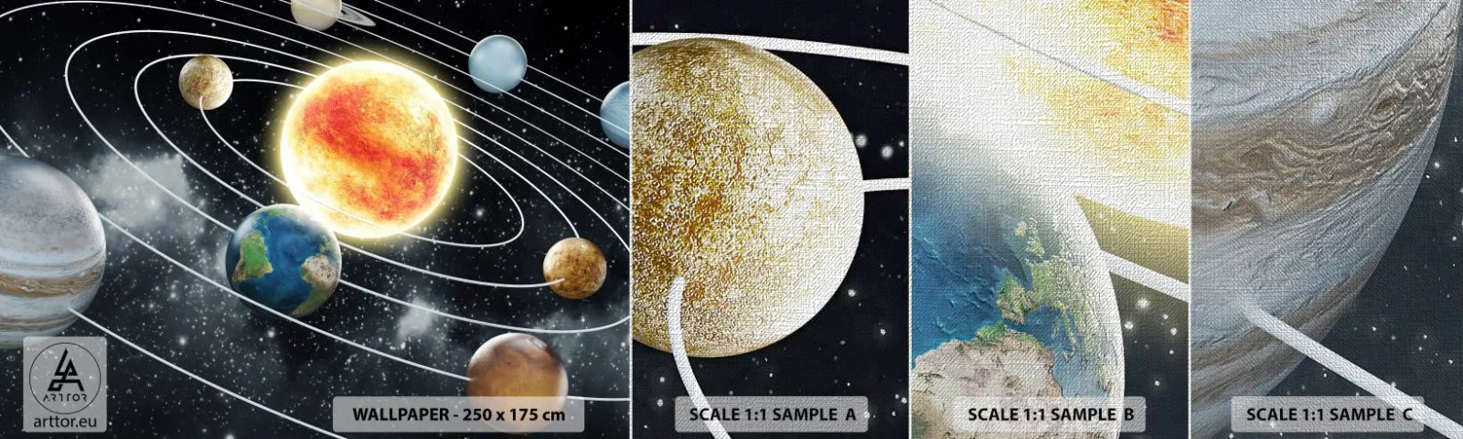 Prøve Fototapet Premium Canvas - Kosmisk dans - Kosmos, Galaxy, Solsystem - 100x30 cm