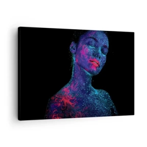 Lærredstryk - Billede på lærred - Portræt af en kvinde i neonfarver på en sort baggrund - 70x50cm - I stjernestøv - Moderne vægdekoration til stue og soveværelse ARTTOR