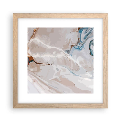 Plakat i ramme af lyst egetræ - Blå slynger sig under det hvide - 30x30 cm