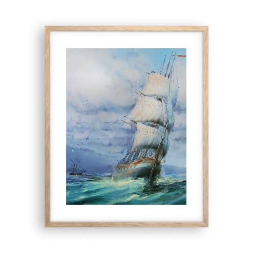Plakat i ramme af lyst egetræ - God vind - 40x50 cm