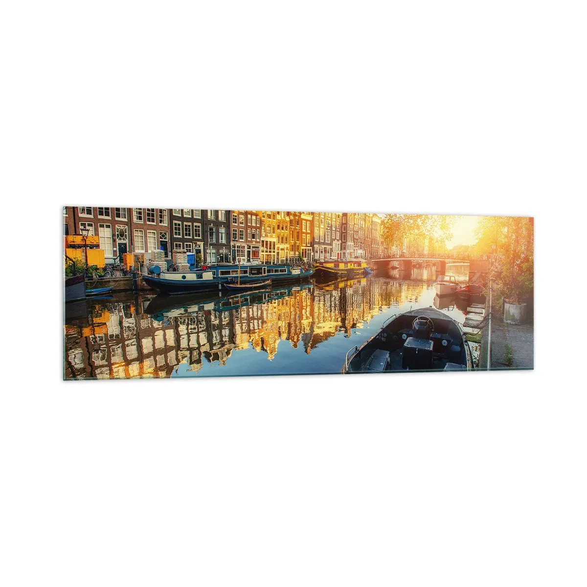 Billede på glas - Morgen i Amsterdam - 160x50 cm