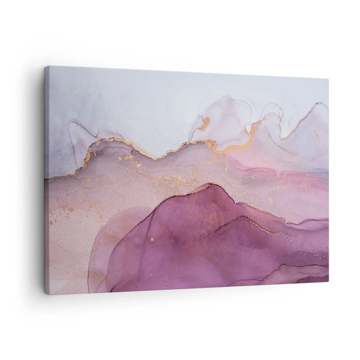 Lærredstryk - Billede på lærred - En abstrakt komposition i nuancer af lilla og guld. - 70x50cm - Lilla og violette bølger - Moderne vægdekoration til stue og soveværelse ARTTOR