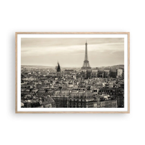 Plakat i ramme af lyst egetræ - Over Paris' hustage - 100x70 cm