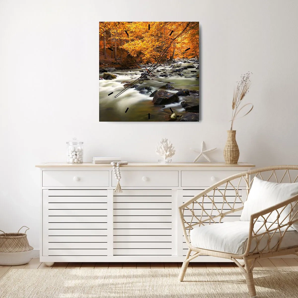 Vægur, Uret - Et vandløb i den gyldne skov - 40x40 cm